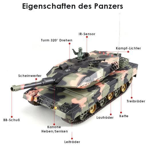 RC Panzer "Deutscher Leopard A5" 1:24 mit Schuss und Sound "809" mit IR-Battle 4