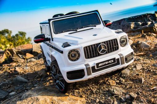 Elektro Kinderauto "Mercedes G63 AMG" - Lizenziert - 12V7AH Akku,2 Motoren- 2,4Ghz Fernsteuerung, MP3-Weiss – Bild 4