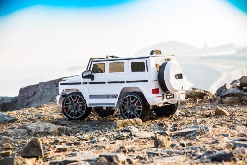 Elektro Kinderauto "Mercedes G63 AMG" - Lizenziert - 12V7AH Akku,2 Motoren- 2,4Ghz Fernsteuerung, MP3-Weiss
