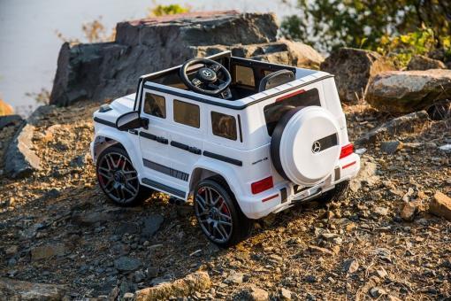 Elektro Kinderauto "Mercedes G63 AMG" - Lizenziert - 12V7AH Akku,2 Motoren- 2,4Ghz Fernsteuerung, MP3-Weiss – Bild 3