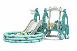 4-in-1 Outdoor Spielzeug mit Rutsche, Schaukel, Basketballkorb und Ballpool