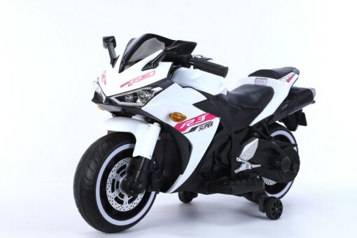 Elektro Motorrad für Kinder 888 - 12V 4,5A Akku - mit Stützräder, Musik und Lichter -Weiss