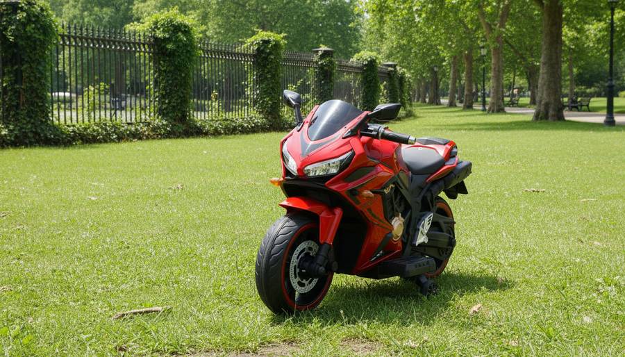 Elektrische Kindermotorrad 999- 12V7A Akku - 2 Motoren, Musik und Lichter und Ledersitz-Rot – Bild 13