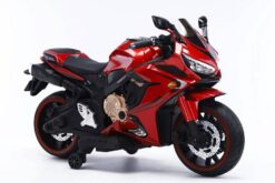 Elektrische Kindermotorrad 999- 12V7A Akku - 2 Motoren, Musik und Lichter und Ledersitz-Rot