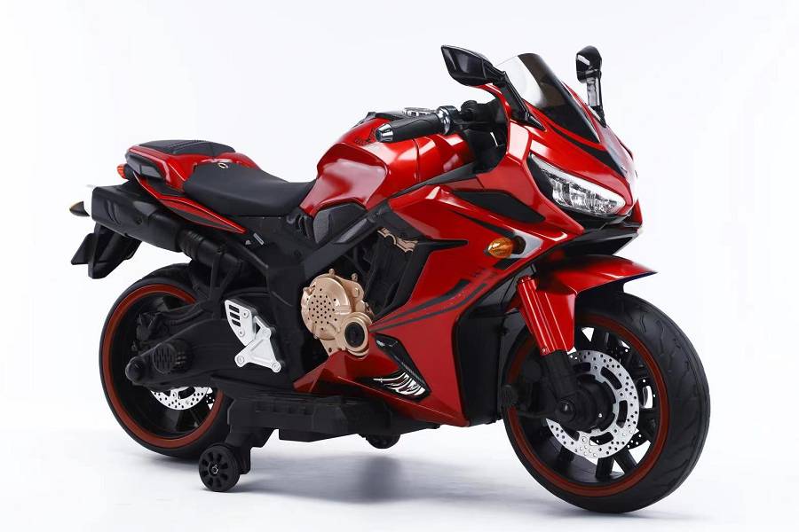 Elektrische Kindermotorrad 999- 12V7A Akku - 2 Motoren, Musik und Lichter und Ledersitz-Rot