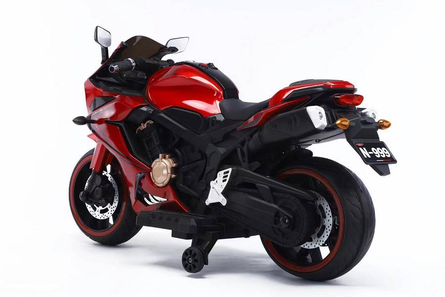 Elektrische Kindermotorrad 999- 12V7A Akku - 2 Motoren, Musik und Lichter und Ledersitz-Rot – Bild 11