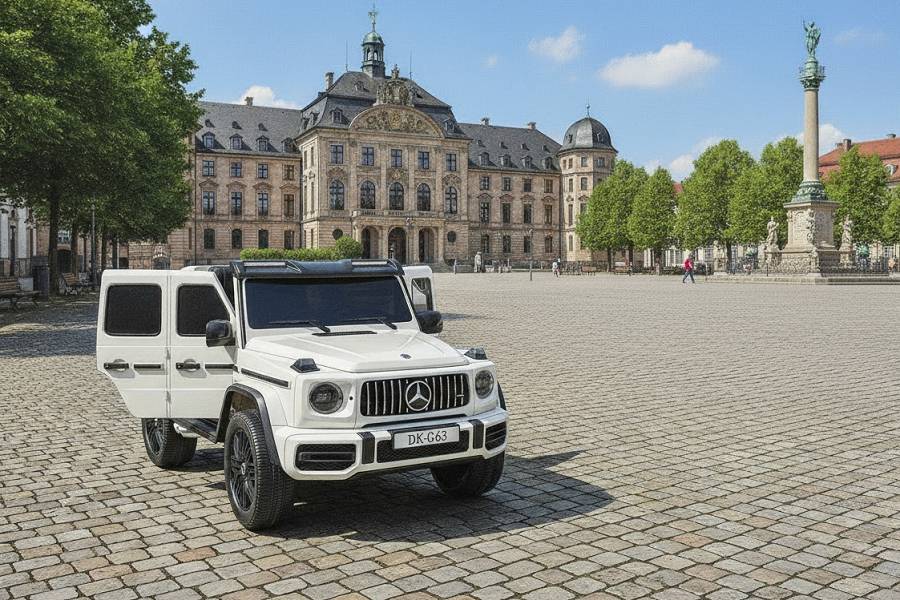 Elektro Kinderauto „Mercedes G63 AMG“ – Lizenziert –2 Sitzer- 24V 200W, Allrad- 2,4Ghz, MP3+Ledersitz+EVA-Weiss – Bild 3