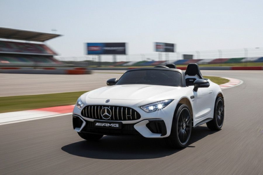 Elektro Kinderfahrzeug "Mercedes SL63 AMG" - Lizenziert - 24V Akku, 4 Motoren, 2,4Ghz Fernsteuerung, MP3+Ledersitz+EVA-Lackiert Weiss
