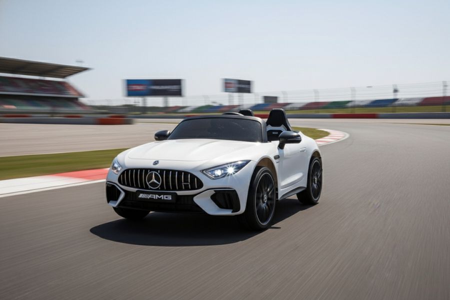 Elektro Kinderfahrzeug "Mercedes SL63 AMG" - Lizenziert - 24V Akku, 4 Motoren, 2,4Ghz Fernsteuerung, MP3+Ledersitz+EVA-Lackiert Weiss – Bild 2