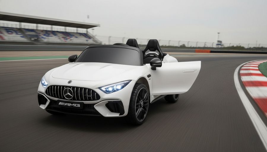 Elektro Kinderfahrzeug "Mercedes SL63 AMG" - Lizenziert - 24V Akku, 4 Motoren, 2,4Ghz Fernsteuerung, MP3+Ledersitz+EVA-Lackiert Weiss – Bild 6